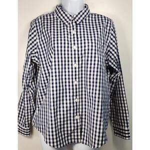 L.L.Bean Wrinkle Free Gingham Button Up Shirt Women’s L Petite Blue Cotton